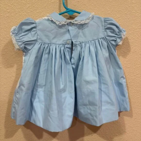 Vintage Cheruba Smocked Baby Dress Blue White-9months - Picture 2 of 3